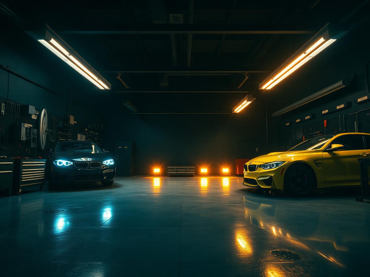 Interior of a premium automotive service workshop
